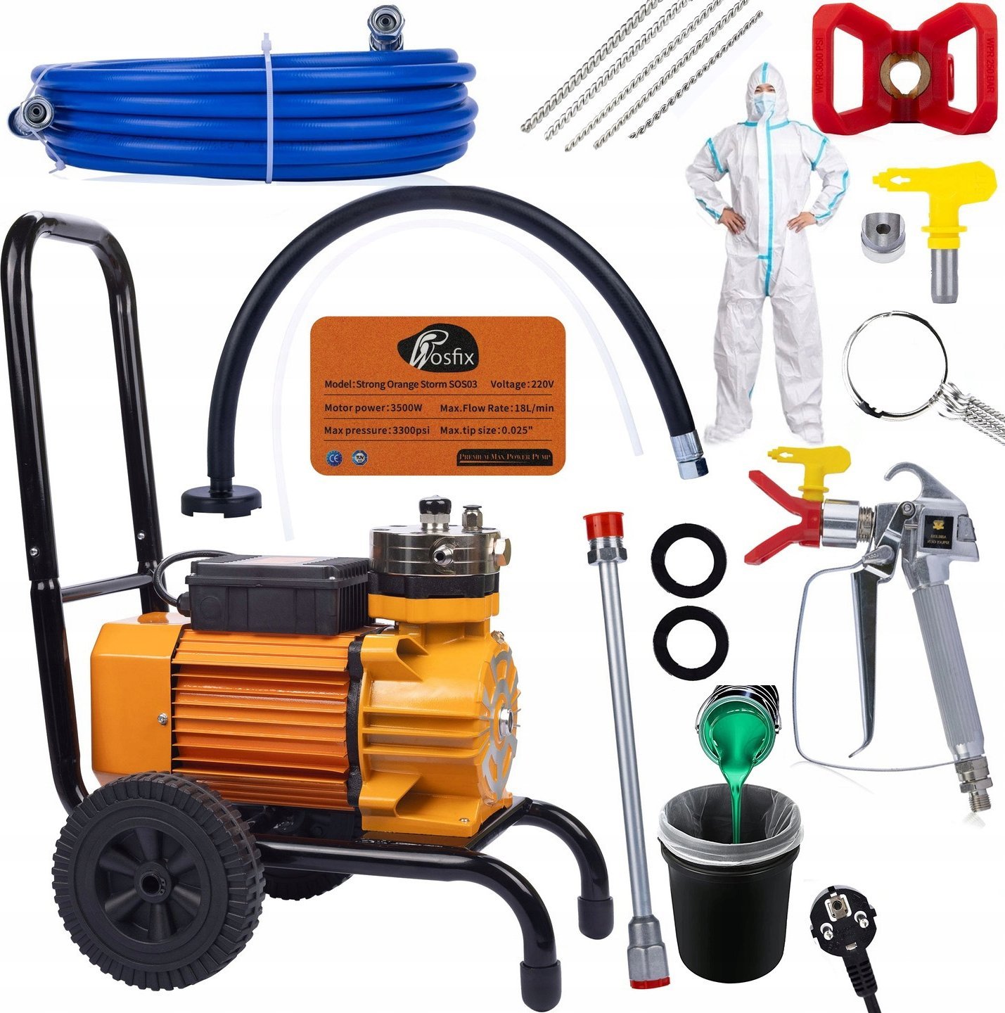 Rosfix ZESTAW AGREGAT MALARSKI HYDRODYNAMICZNY ROSFIX 3500W AKCESORIA WYCIORY SITO