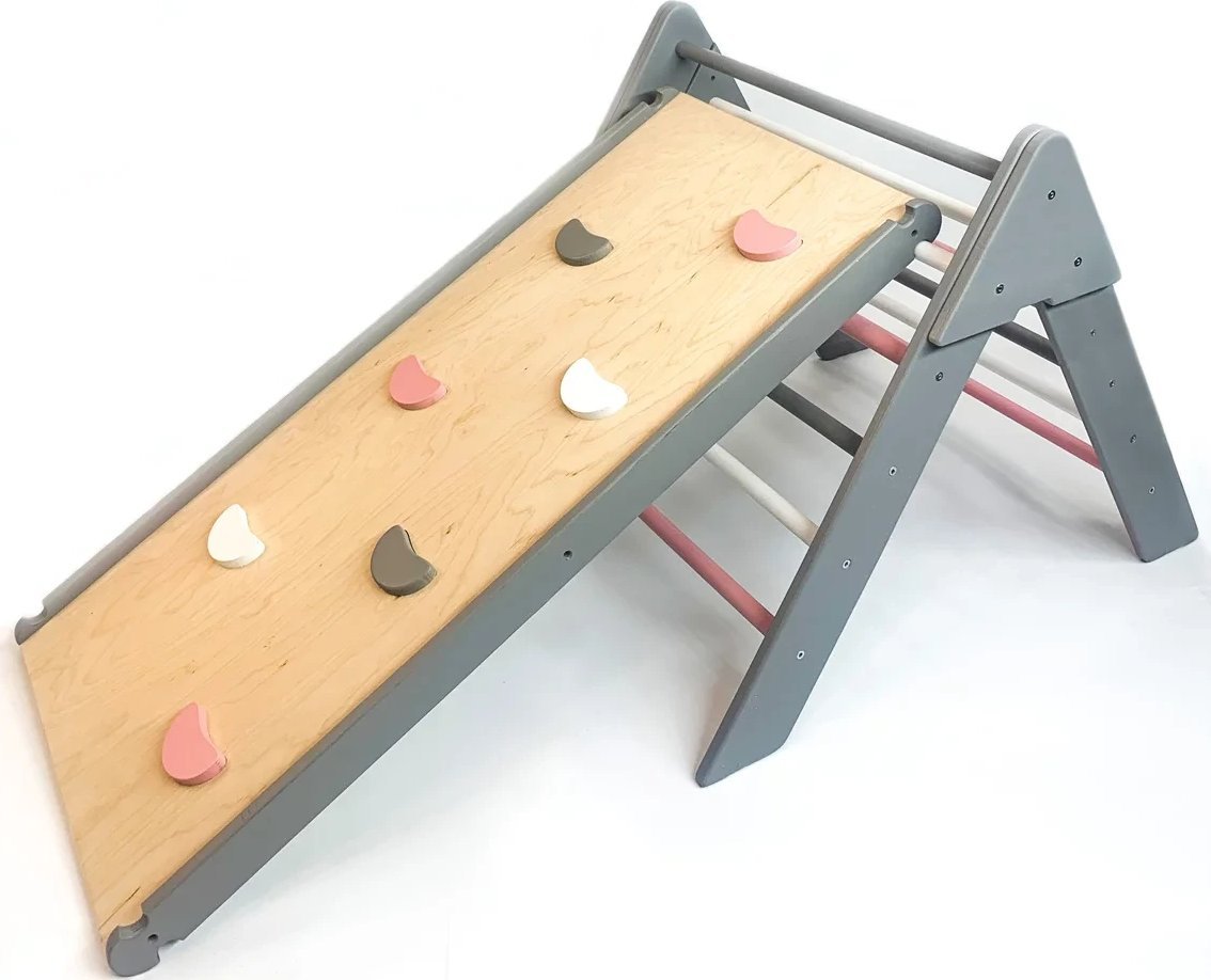 Małpiszon Domowy plac zabaw trójkąt Pikler Montessori różowo-szary Moon LunaToys