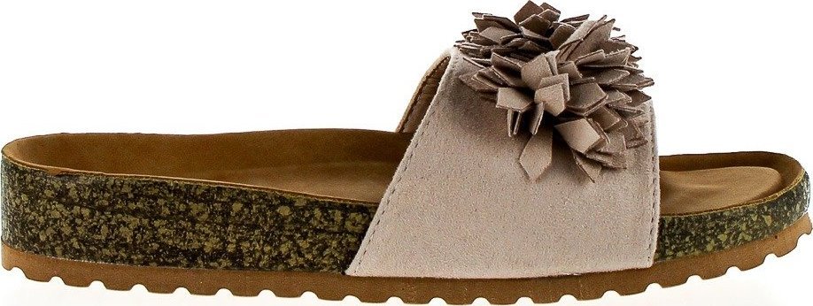 BELLO STAR Klapki z kwiatem beżowe-36