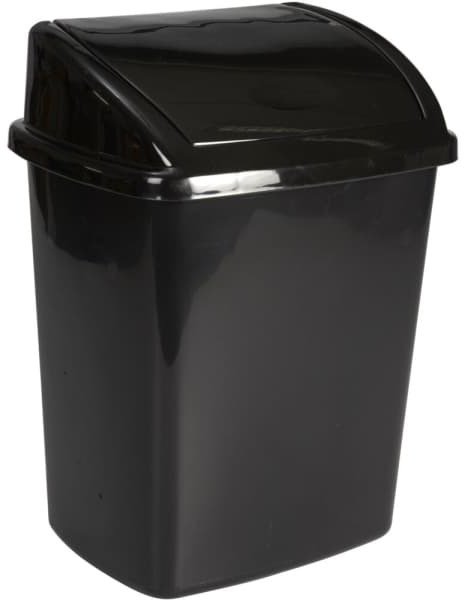 Waste bin, V-Part, black, plastic, 8 l, with swing lid, prepared for wall mounting