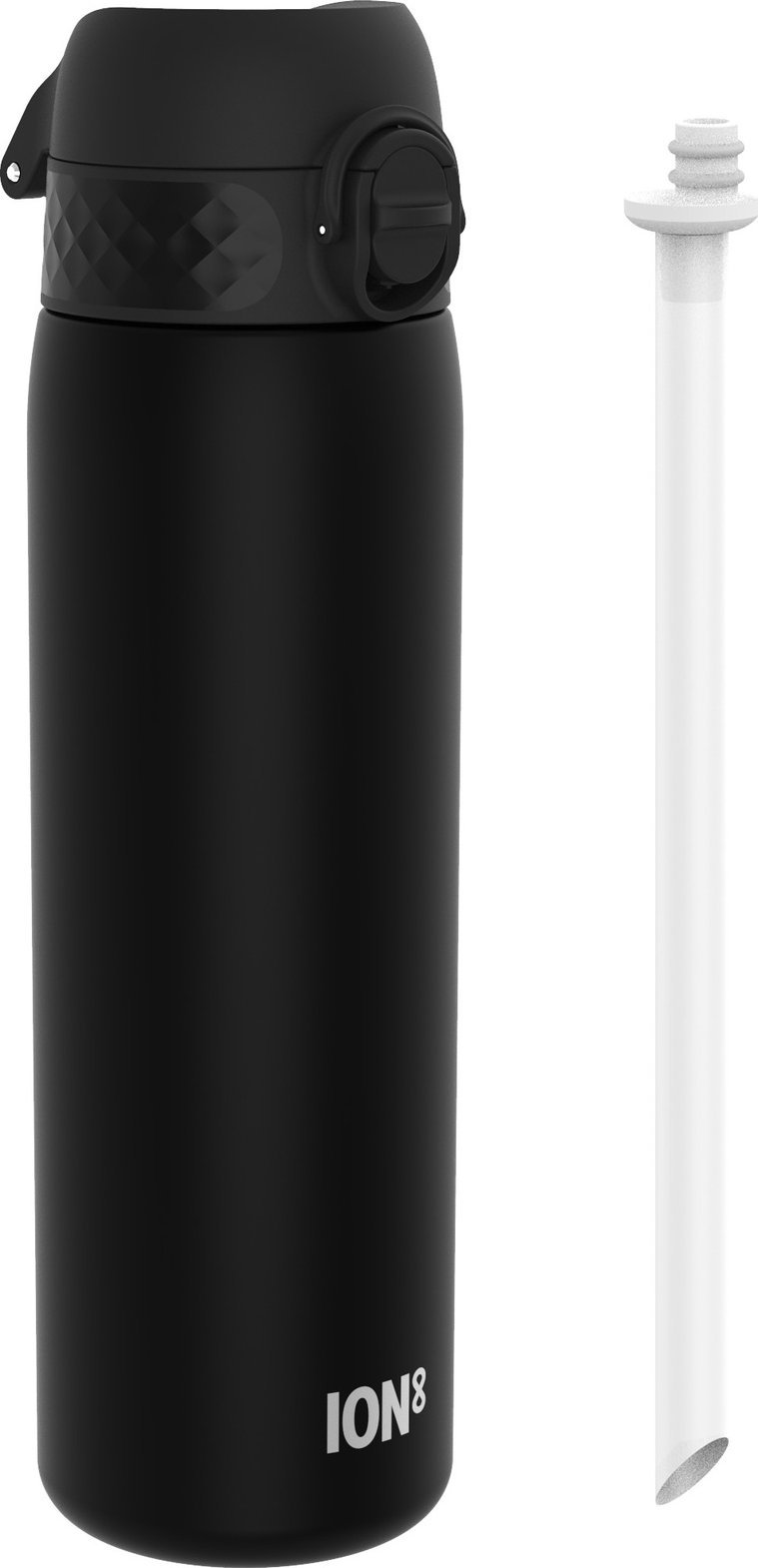 ion8 Czarna butelka na wodę ze słomką i miarką motywacyjną 500 ml