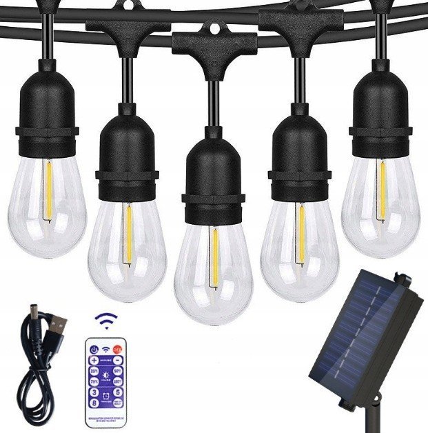 Pan i Pani Gadżet Solarna Girlanda Lampki Ogrodowe Balkonowe 15M 15 LED Pilot S14 Łańcuch