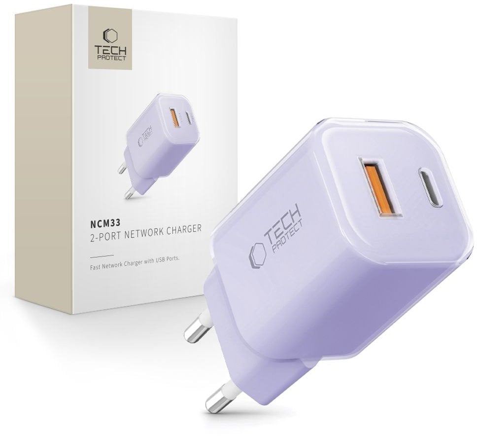 TECH-PROTECT NCM33 2-PORT NETWORK CHARGER PD 33W / QC3.0 BABY PURPLE