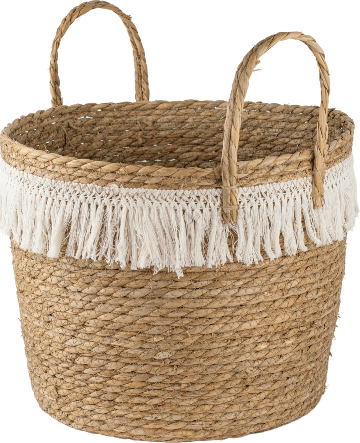 Kosz pleciony ozdobiony sznurkiem wys. 32