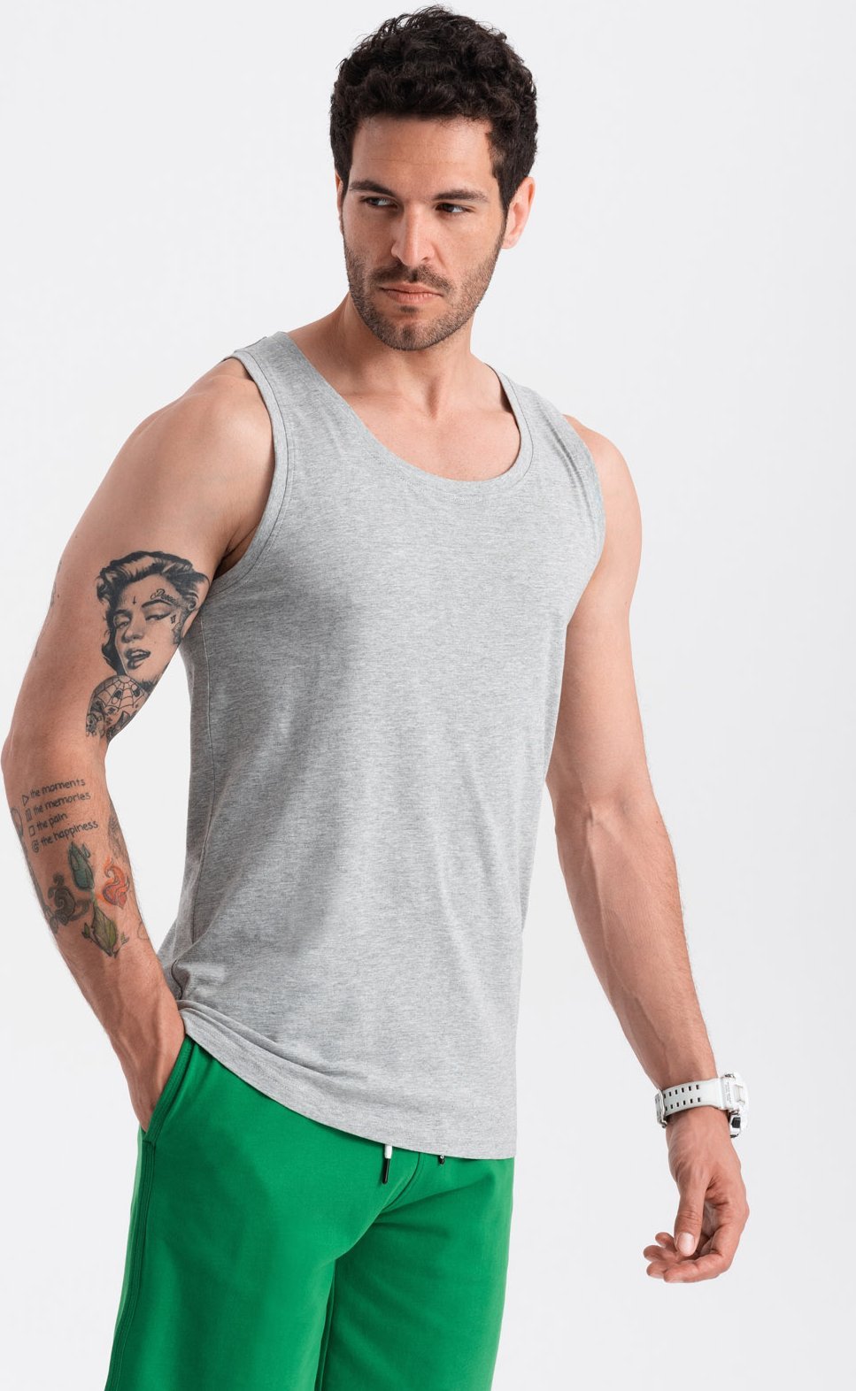 Ombre Męska bawełniana koszulka tank top BASIC szary melanż V2 OM-TSBT-0192 M