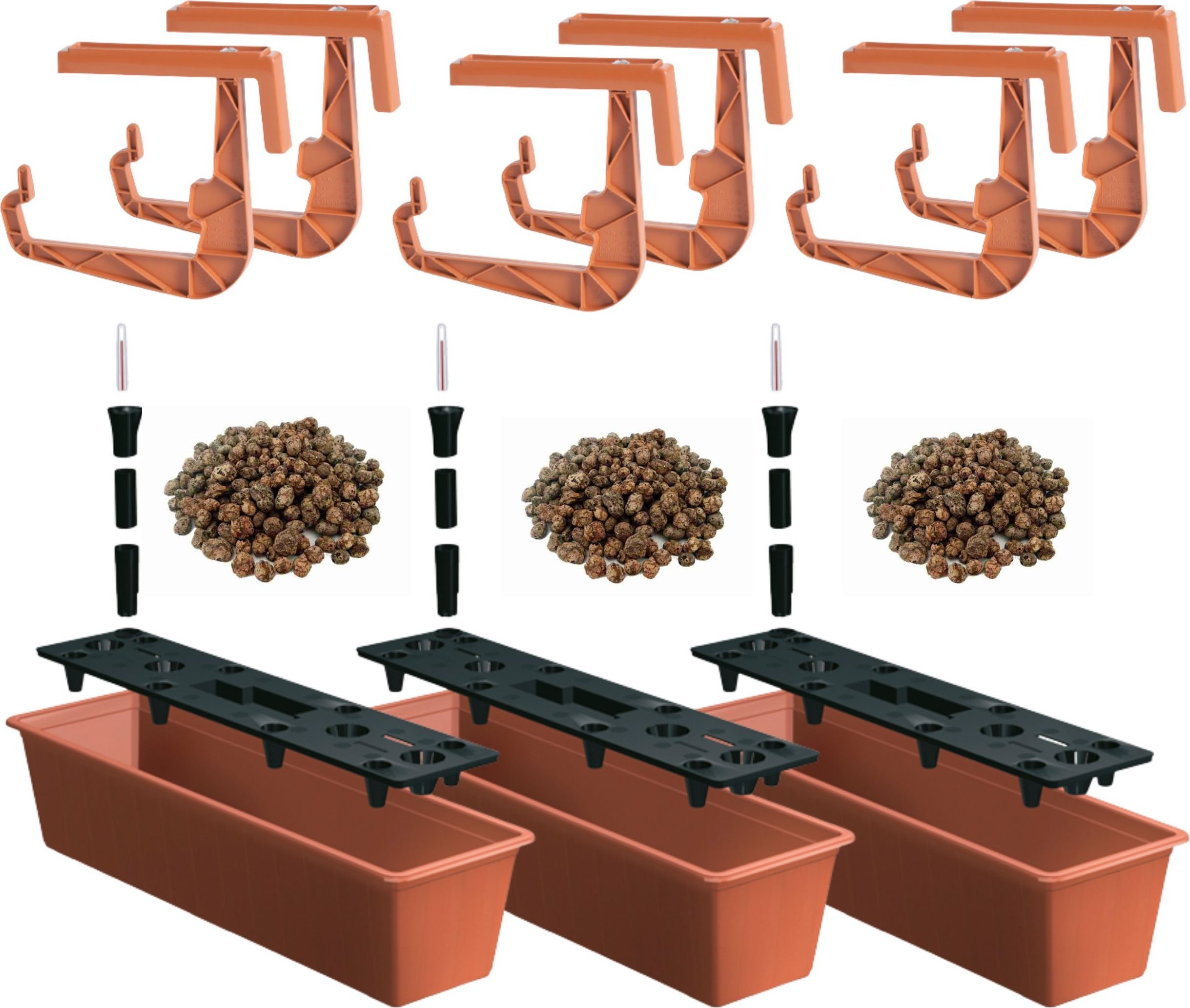Prosperplast 3x Skrzynka balkonowa z nawadnianiem IS6CAN + Uchwyty, keramzyt