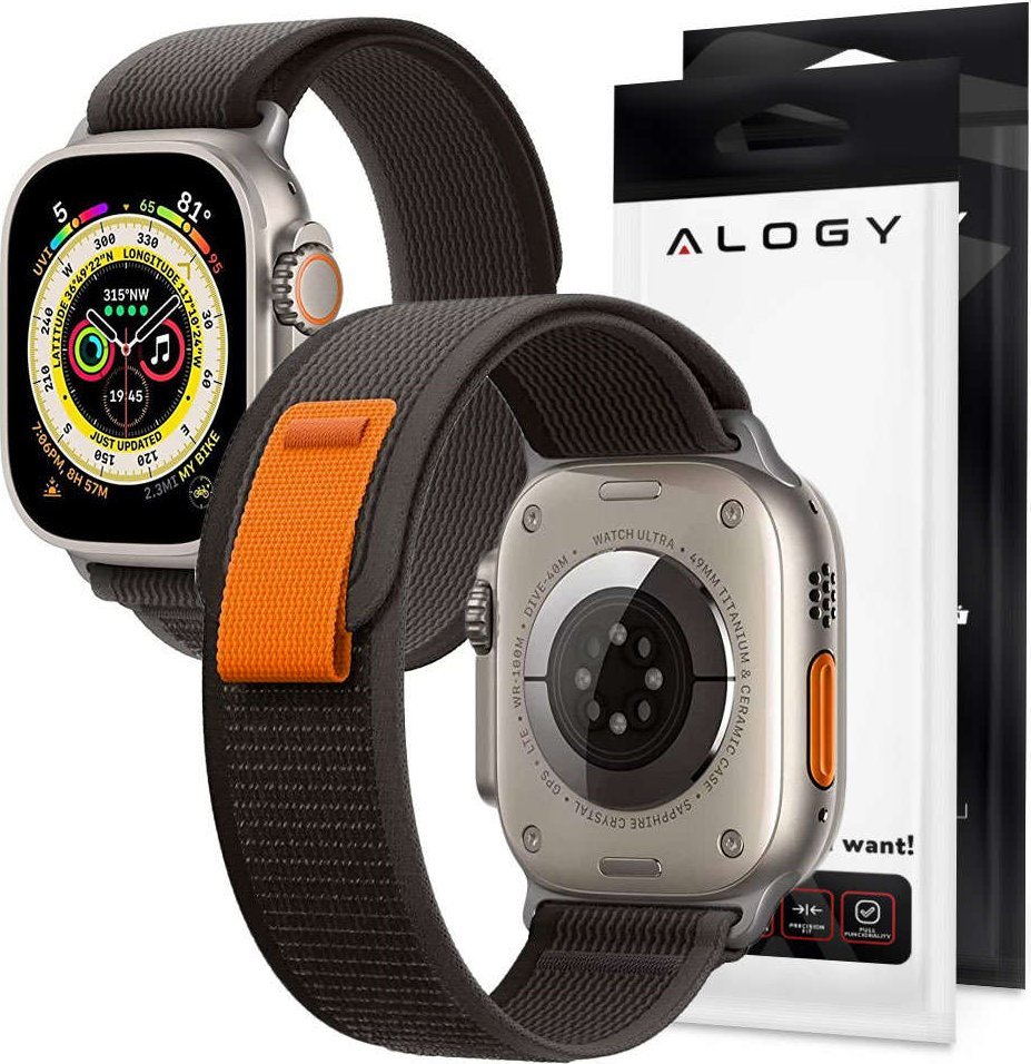 Alogy Pasek nylonowy Sport Strap na rzep do Apple Watch 4/5/6/7/8/SE (38/40/41mm) Czarno-pomarańczowy uniwersalny