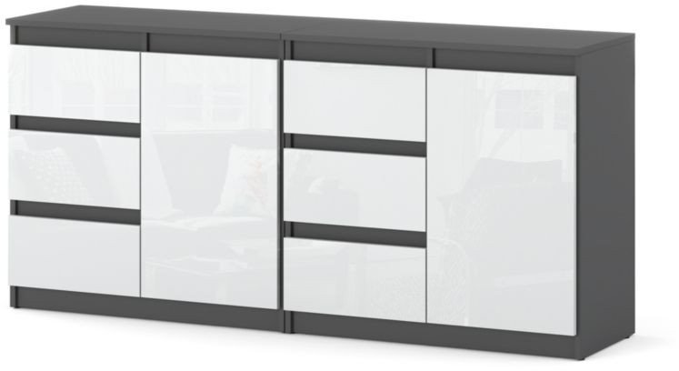 Komoda 160cm Szafka 6 Szuflad Duża Do Salonu Sypialni Szary Biały Połysk