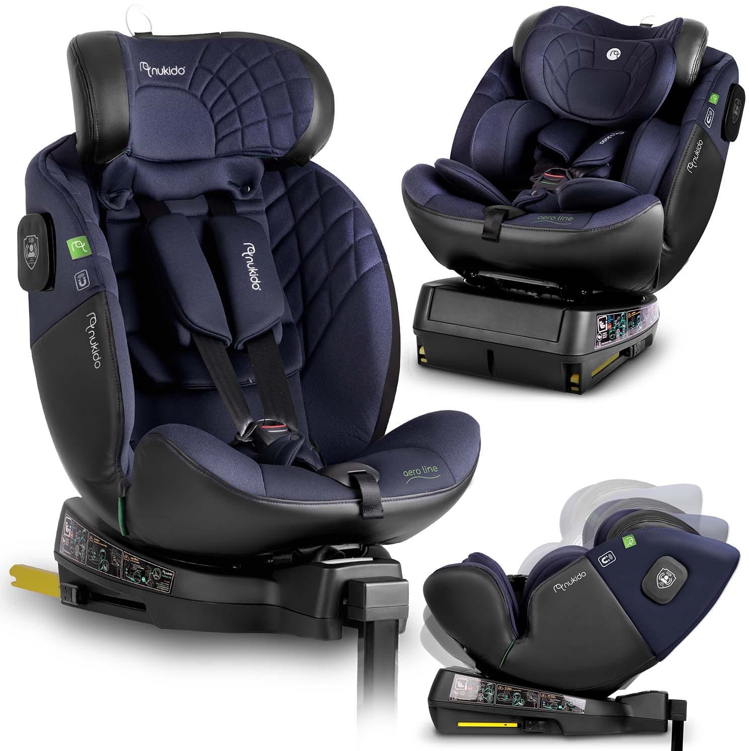 Fotelik samochodowy Nukido Aero Line czarno-granatowy 0-36 kg ISOFIX