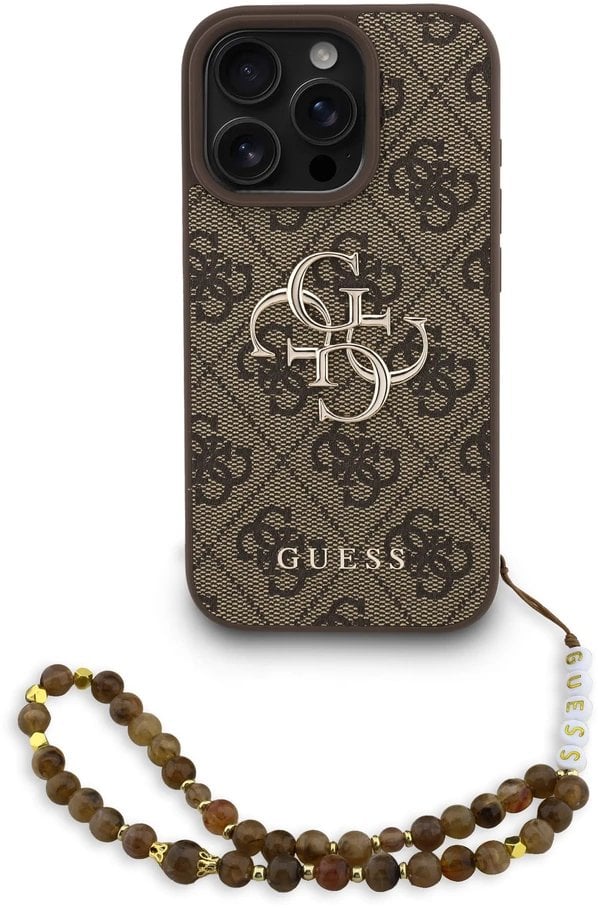 Etui Guess 4G Strap 4G Classic Logo do iPhone 16 Pro brązowy