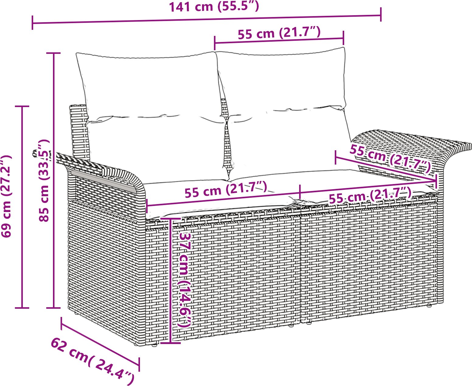 vidaXL 8-elementowy zestaw sofy ogrodowej z poduszkami czarny polirattan akacja
