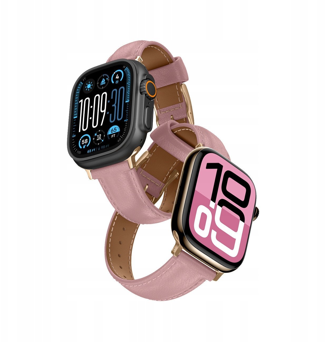 Skórzany pasek AMAZINGTHING Class Band do Apple Watch 45 / 46 / 49 mm - różowy