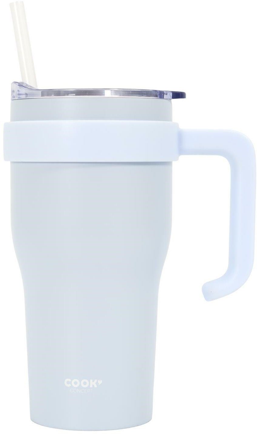 INTESI KUBEK TERMICZNY Z UCHWYTEM I SŁOMKĄ MIAMI 600ML BIAŁY