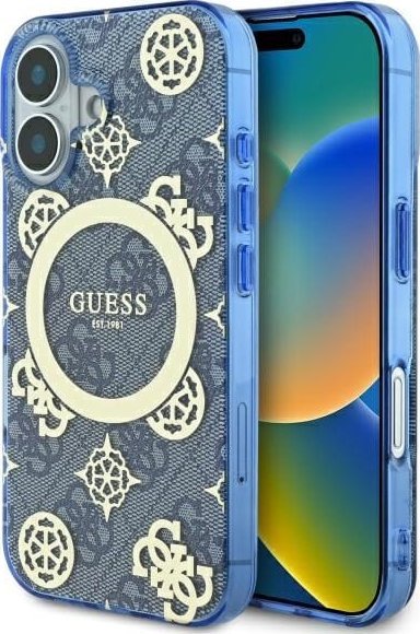 Guess Guess GUHMP16SH4PYEEB iPhone 16 6.1" niebieski/blue hardcase IML Peony On 4G Background MagSafe