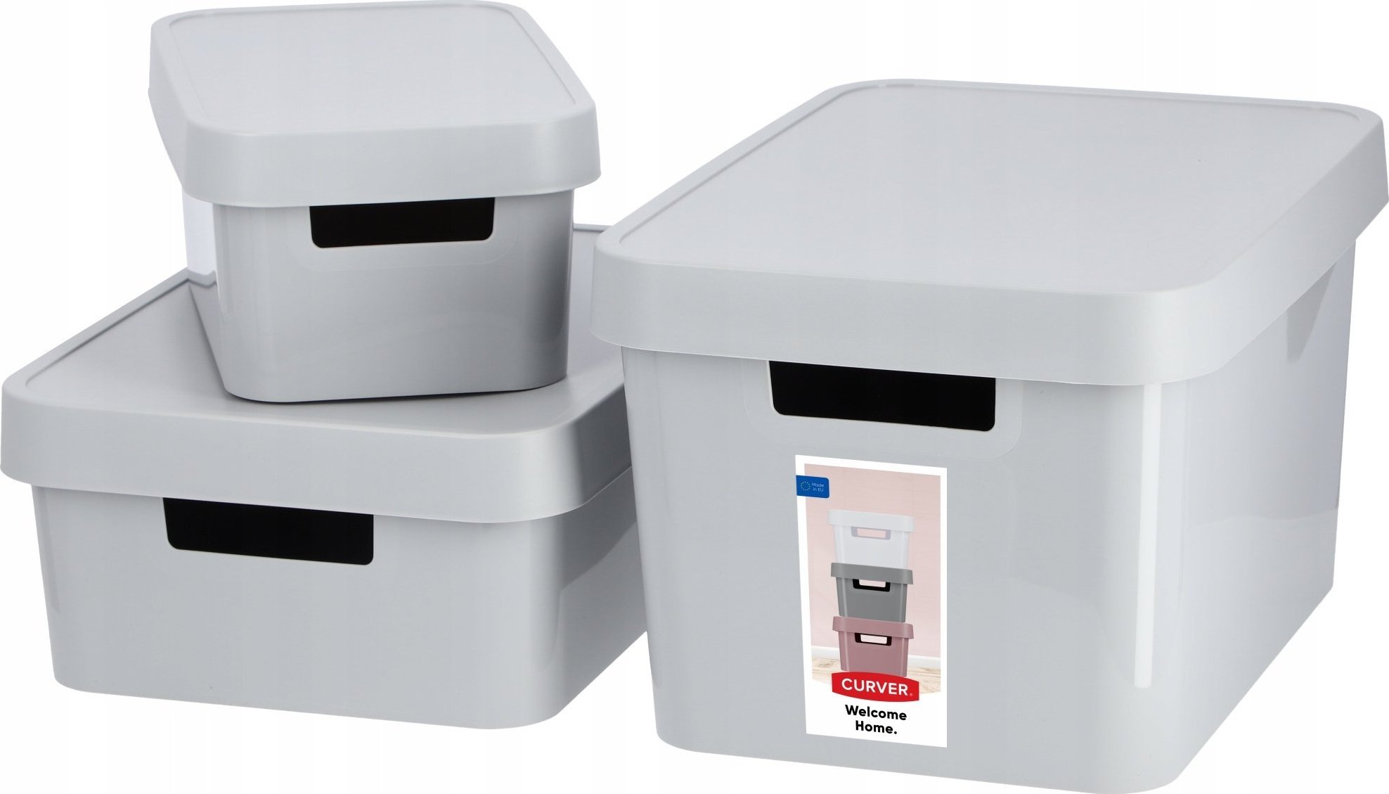 Kadax Curver Koszyk Pojemnik Pudełko Pokrywka Zestaw 3x