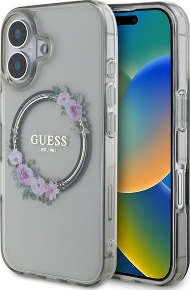 Guess Guess GUHMP16SHFWFCK iPhone 16 6.1" czarny/black hardcase IML Flowers Wreath MagSafe