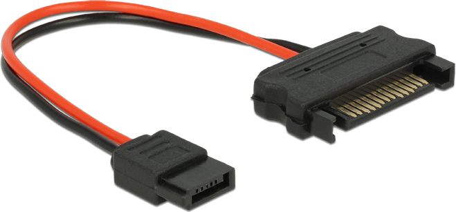 Delock SATA 15-pin - SATA 6-pin, 0.1m, Czerwony (84873)