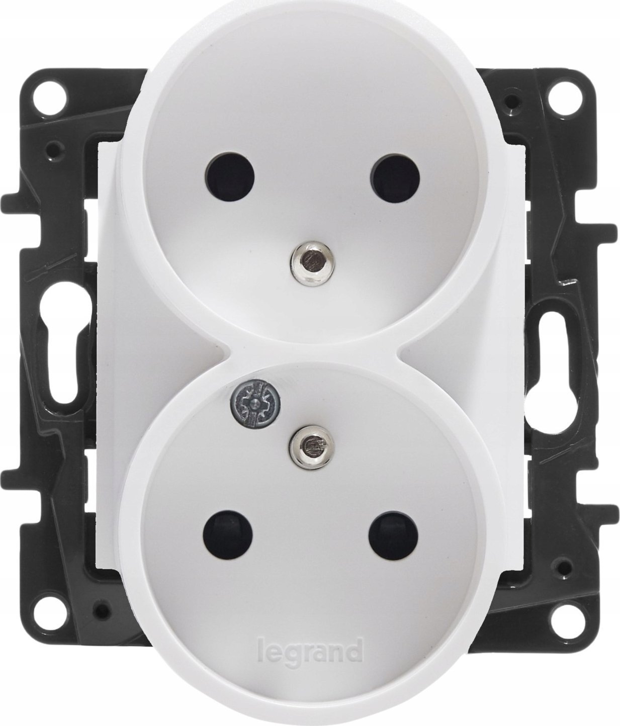 Legrand Niloe Step Gniazdo zasilające podwójne 2x2P+Z do ramek wielokrotnych, zaciski śrubowe, z przesłoną styków biały 863134