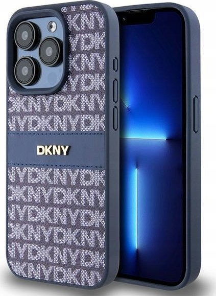 DKNY DKHCP15LPRTHSLB iPhone 15 Pro 6.1" niebieski/blue hardcase Leather Mono Stripe & Metal Logo