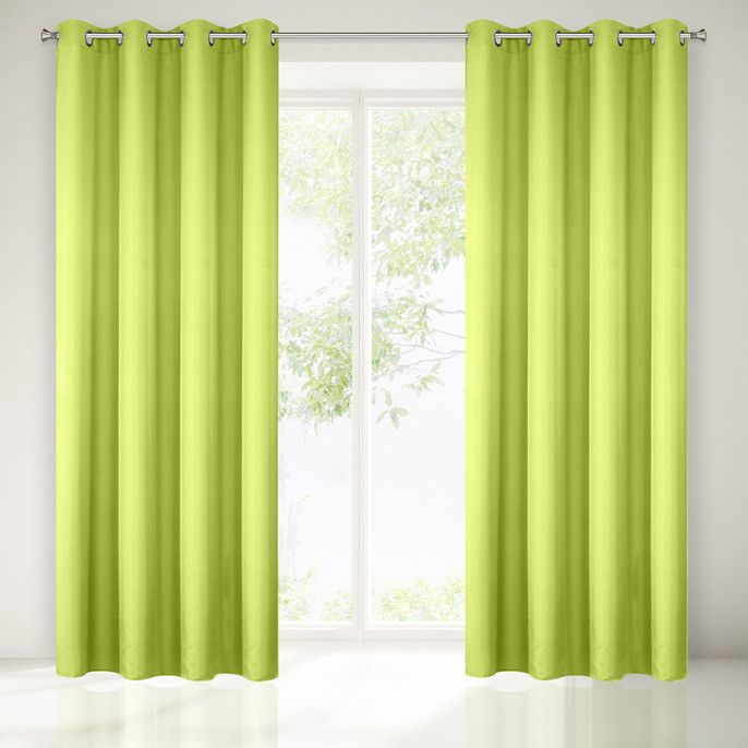 Eurofirany Zasłona gotowa EVITA z gładkiej tkaniny limonka 140X250cm, Przelotki
