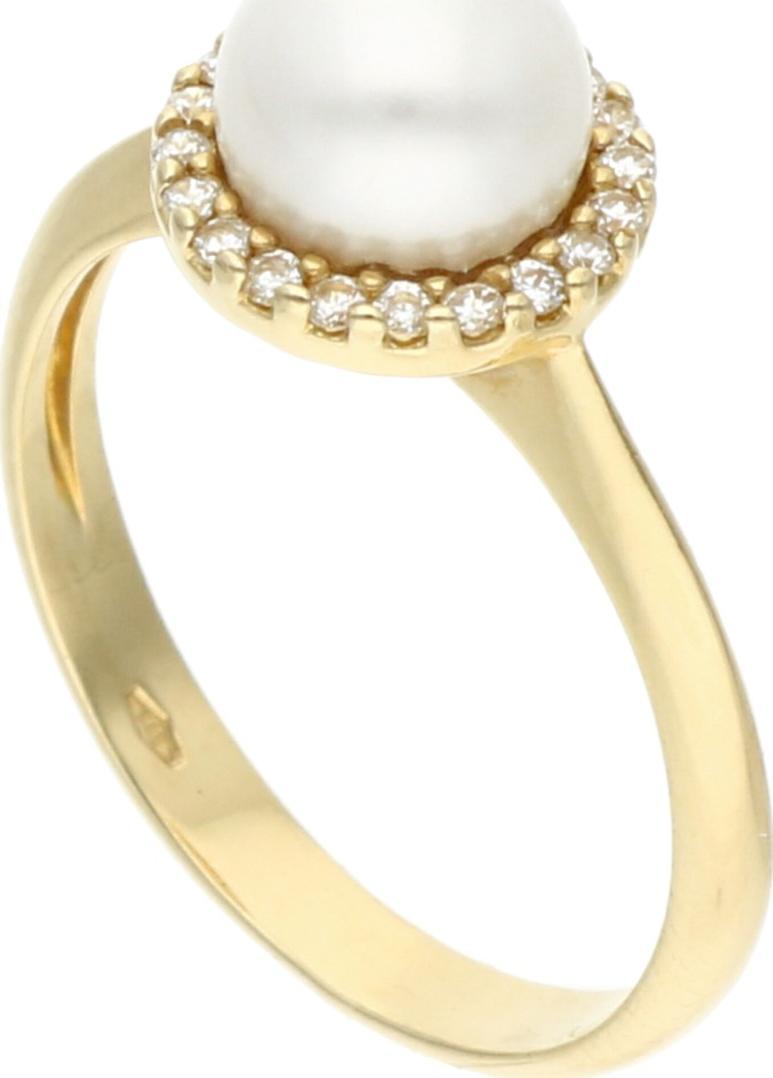 Rosanto Złoty pierścionek z białą perłą i cyrkoniami roz. 16 585 14k