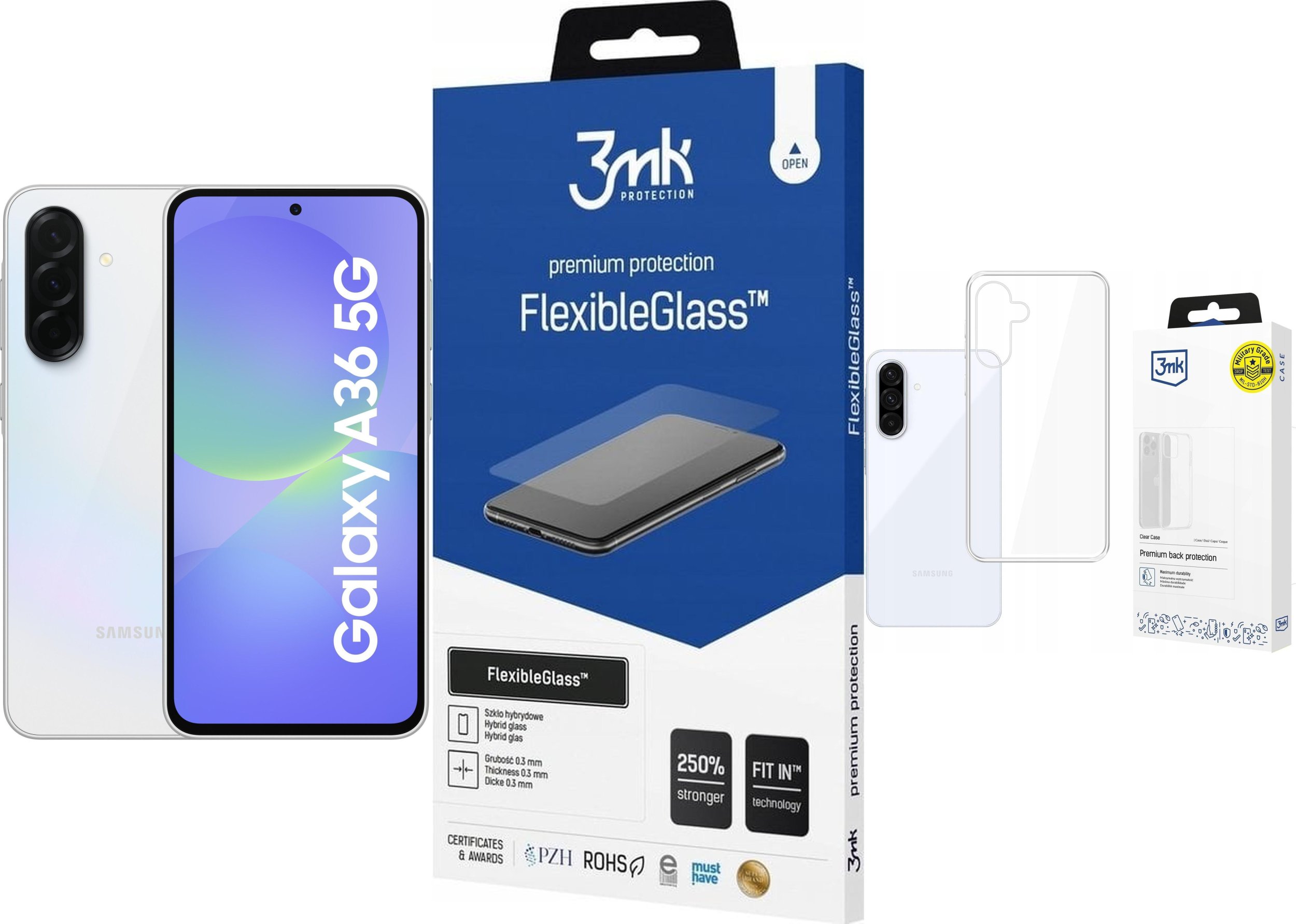 Smartfon Samsung Galaxy A36 5G 6/128GB Biały (SM-A366BZABEUE) + FlexibleGlass + Etui Clear Case