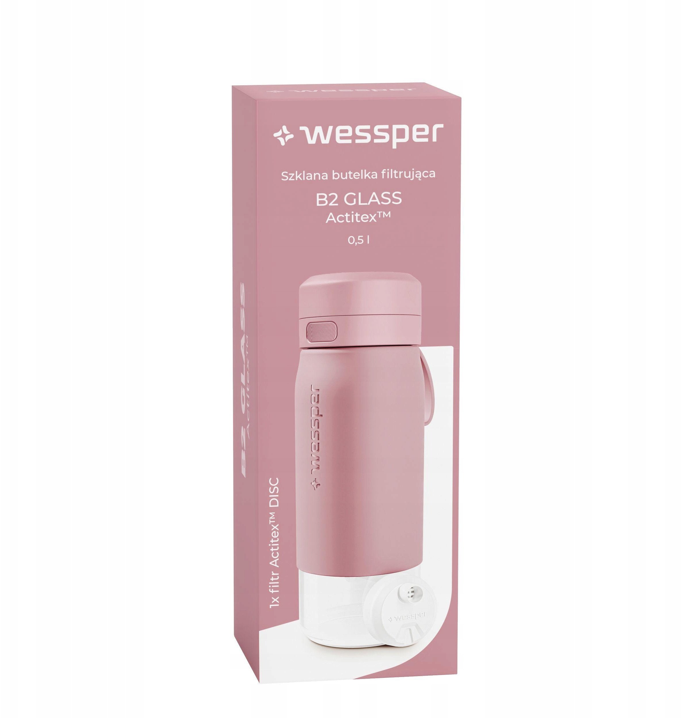 Butelka filtrująca Wessper B2 GLASS Actitex™ 500ml Pink (WES270-500-PK_K)