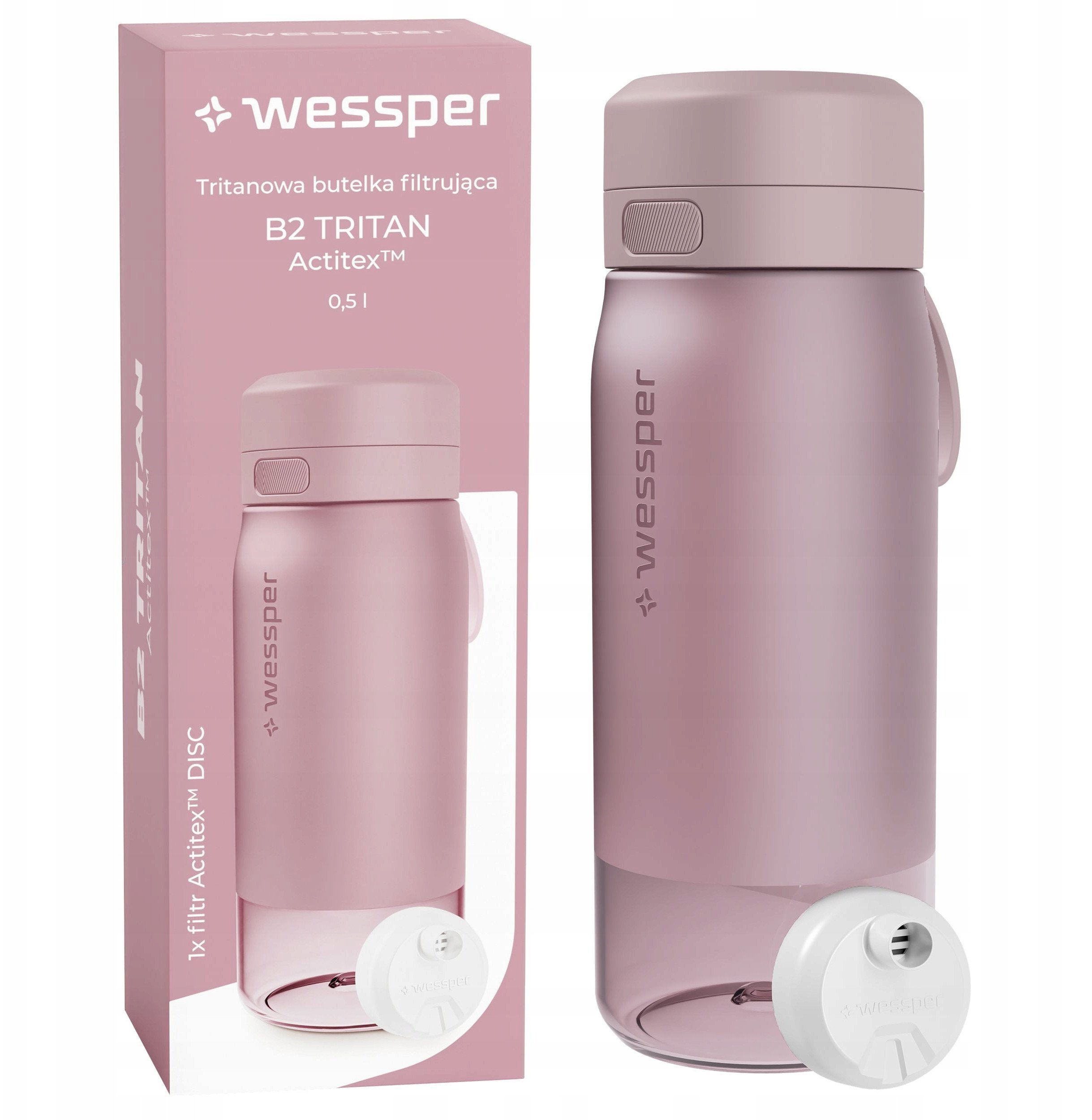 Butelka filtrująca Wessper B2 TRITAN Actitex™ 500ml Pink (WES273-500-PK_K)