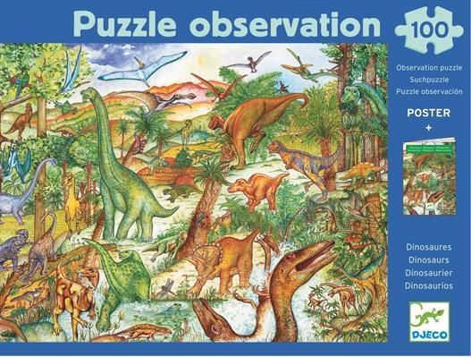 Djeco Puzzle z plakatem - Dinozaury, 100 elementów (145581)