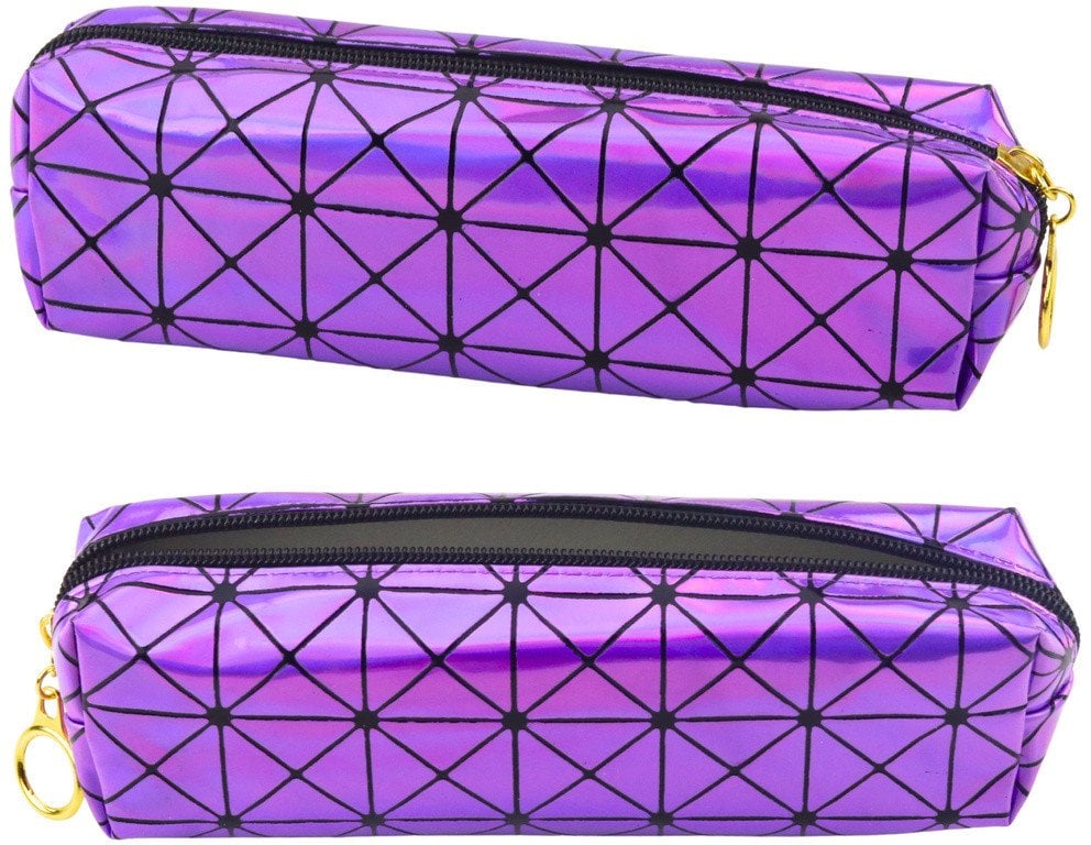 Piórnik Szkolny Biurowy Jednokomorowy Wzór Holograficzny Fioletowy 20x6,5cm