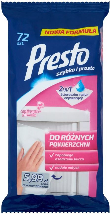 Presto Ściereczki nawilżane do czyszczenia różnych powierzchni 72 szt. (5100244)