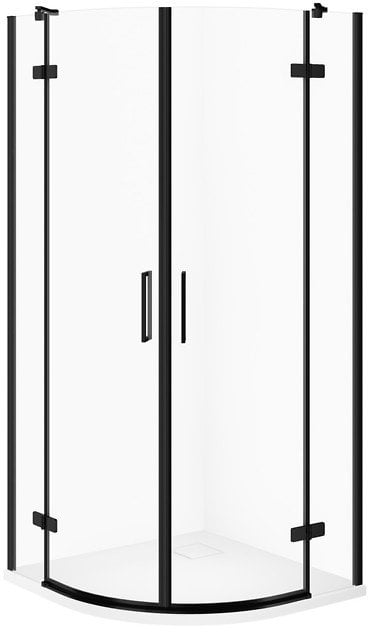 SET C629 KABINA CITY PÓŁOKR CZARNA 90X90X195+TAKO SLIM BIAŁY MAT WIR