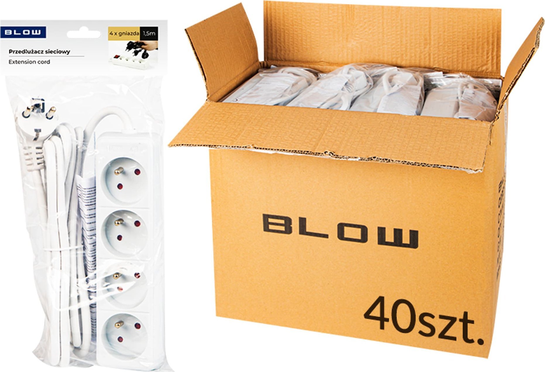 Blow 98-514# Przedłużacz pr-470p 1,5m 3x1,5 biały op.