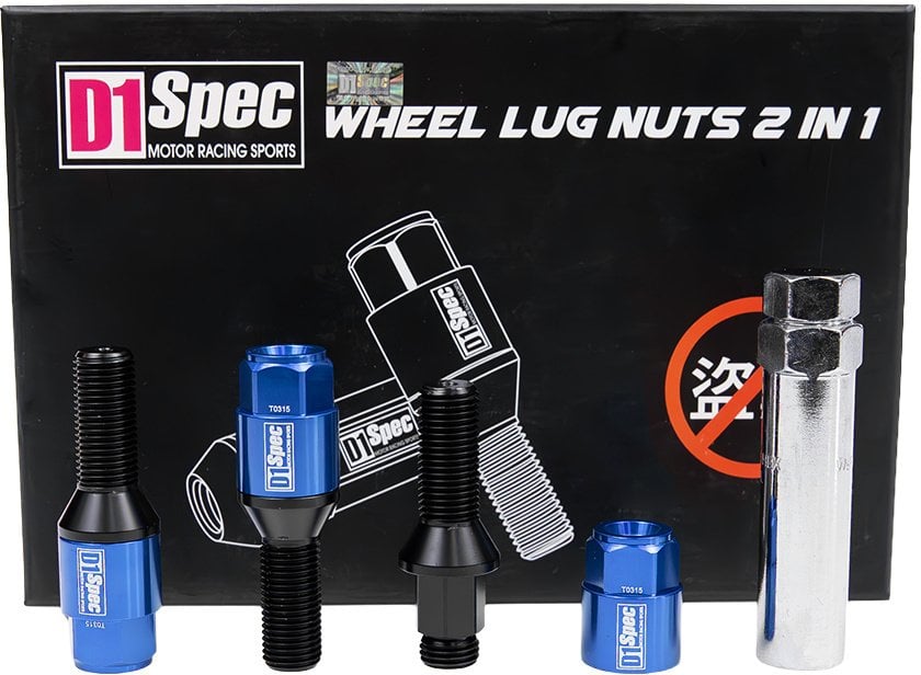 Śruby do kół D1Spec Heptagon 2w1 Stal M14x1,5 30mm Stożek Niebieskie