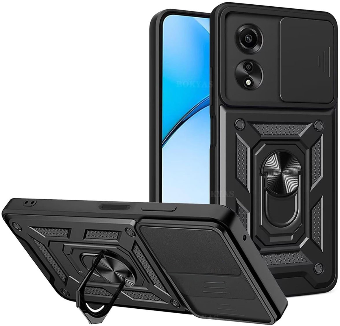 Etui pancerne Supero Camshield Ring do Oppo A60 4G, czarne