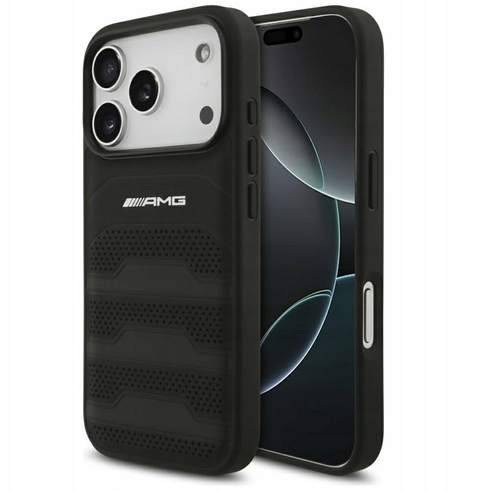 Mercedes Etui AMG Leather Debossed Lines Logo do iPhone 17 Pro czarny
