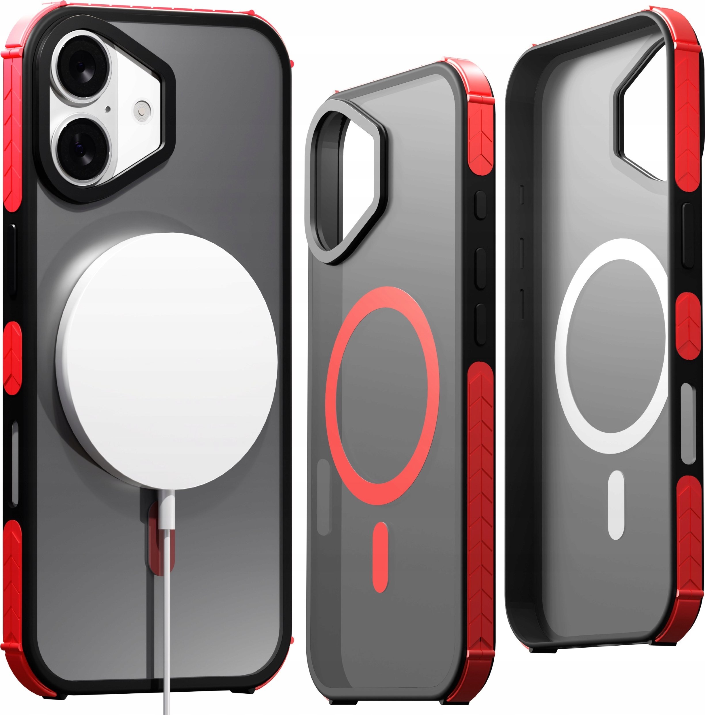 Etui Pancerne do Apple iPhone 16 (Bumper, Czerwona Ramka, Magsafe, Matowe)