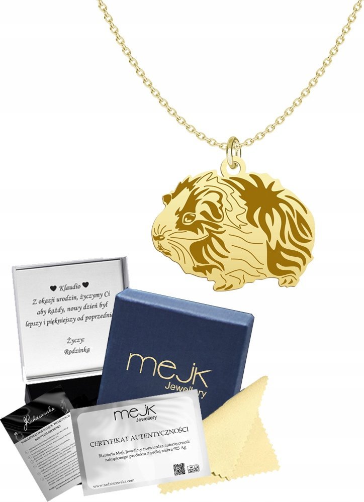 Radziszewska Jewellery Złoty Naszyjnik ze Świnką Morską Łańcuszek SREBRO 925 Prezent GRAWER GRATIS