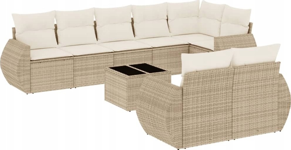 vidaXL 9-częściowy zestaw mebli ogrodowych z poduszkami, beżowy, polirattan