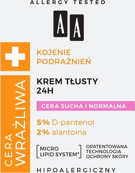AA Cera Wrażliwa Kojenie Podrażnień krem tłusty 24H do cery suchej i normalnej 50ml