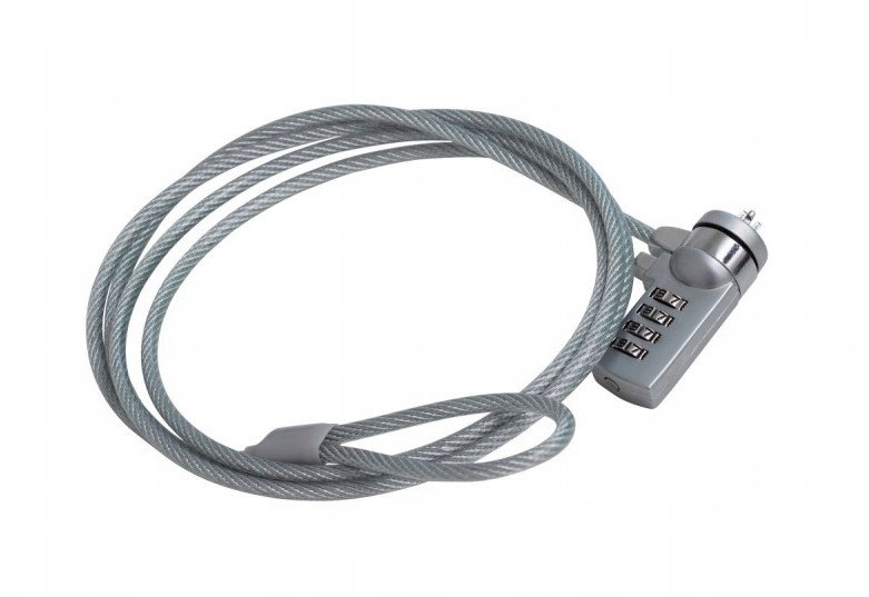 Blokada kablowa Q-CONNECT, do monitora/laptopa, na zamek szyfrowy, 1,8m, szara