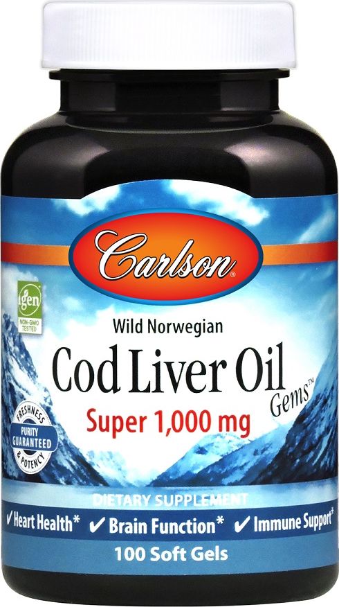 Carlson Labs - Wild Norwegian Cod Liver Oil, 1000mg, 100 kapsułek miękkich