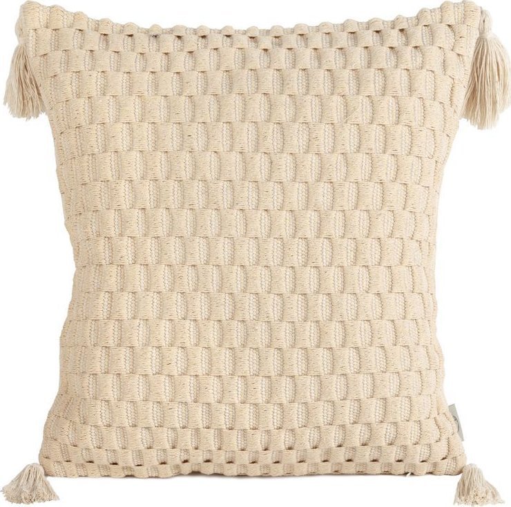 Eurofirany Poszewka dekoracyjna z pomponami SEVILLE 45X45 beżowa