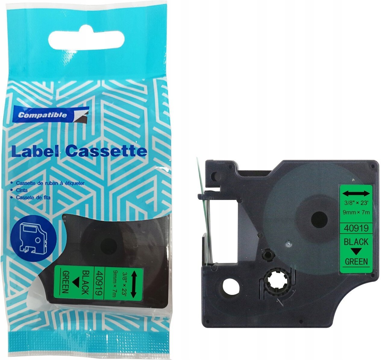 Taśma DYMO D1 40919 9mm x 7m S0720740 czarny na zielonym zamiennik