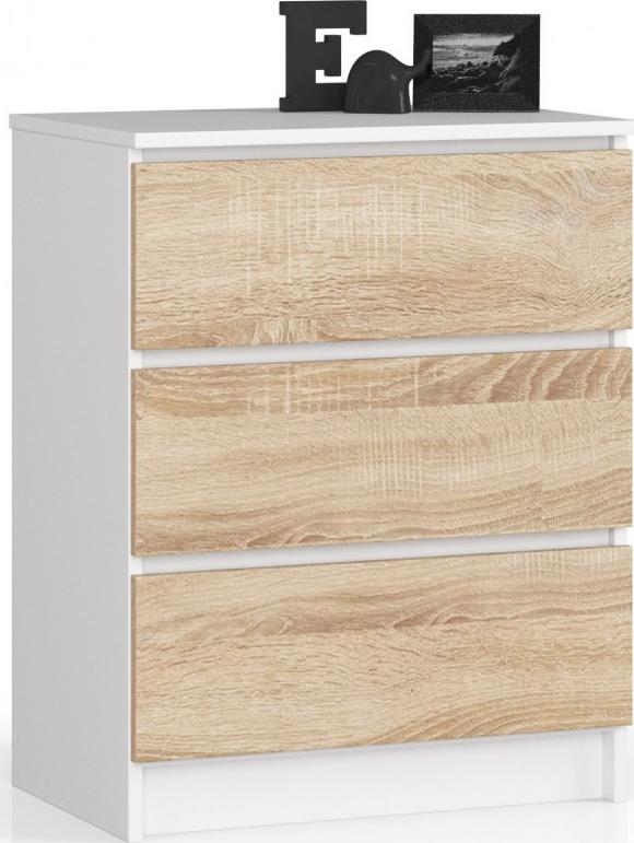 Fabryka Mebli Akord KOMODA K 60 cm 3 SZUFLADY BIAŁA / SONOMA