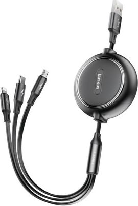 Kabel USB Baseus USB-A - USB-C + microUSB + Lightning 1.2 m Czarny (46956)