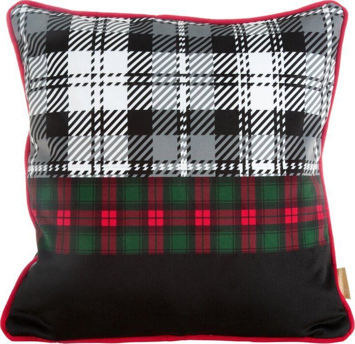 Eurofirany Poszewka świąteczna z welwetu w kratkę SANTA 45X45 czerwona+zielona