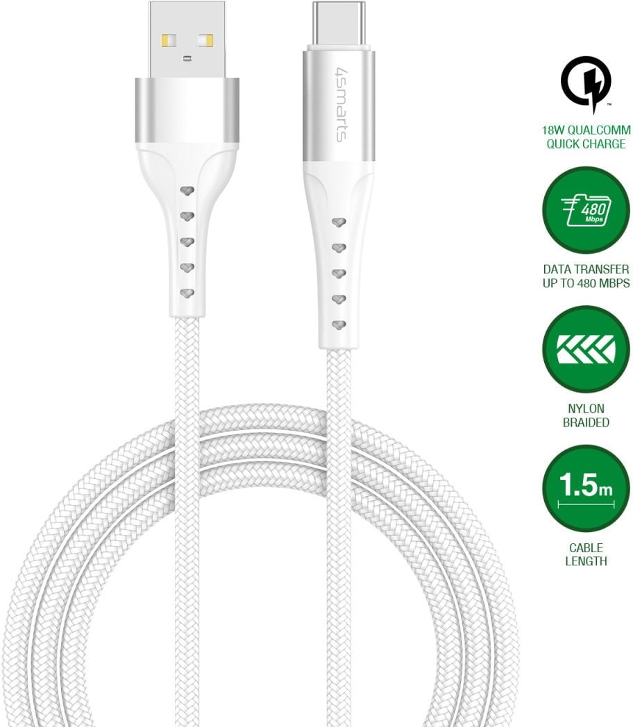 Kabel USB 4smarts USB-A - USB-C 1.5 m Biały (541455)