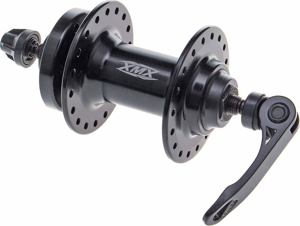 XMX Piasta aluminiowa przednia XMX A282QF 36-otworów, QR, hamulec tarczowy, 3/8" 14G*36H*100*108, łożyska maszynowe ,oś CR-Mo, czarna Uniwersalny