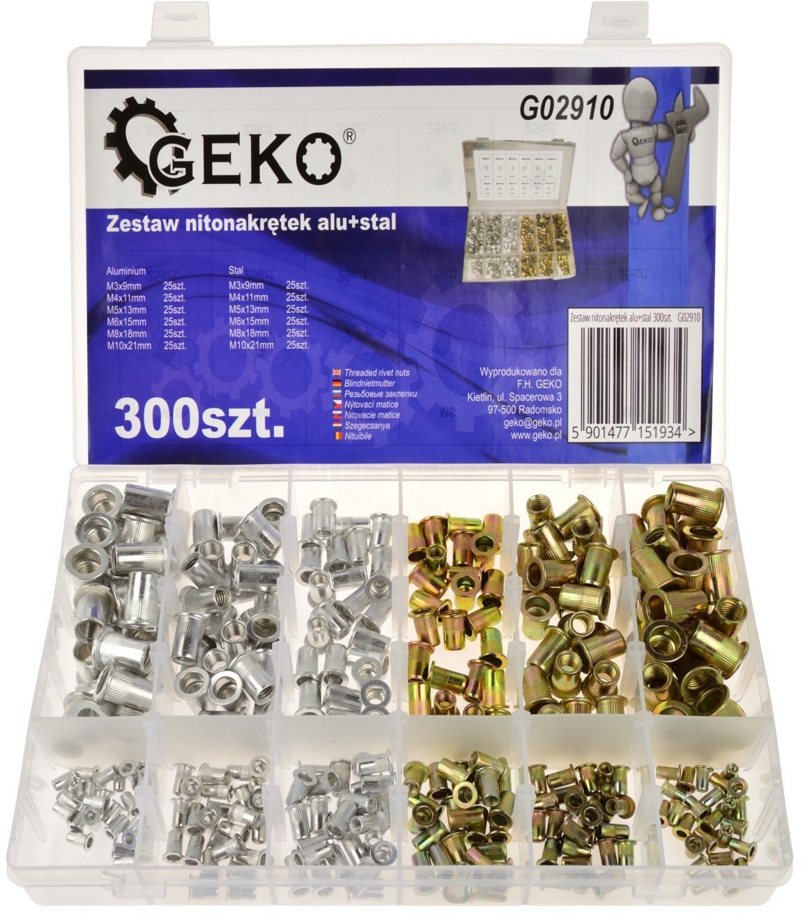 Zestaw nitonakrętek alu+stal 300szt.(20)